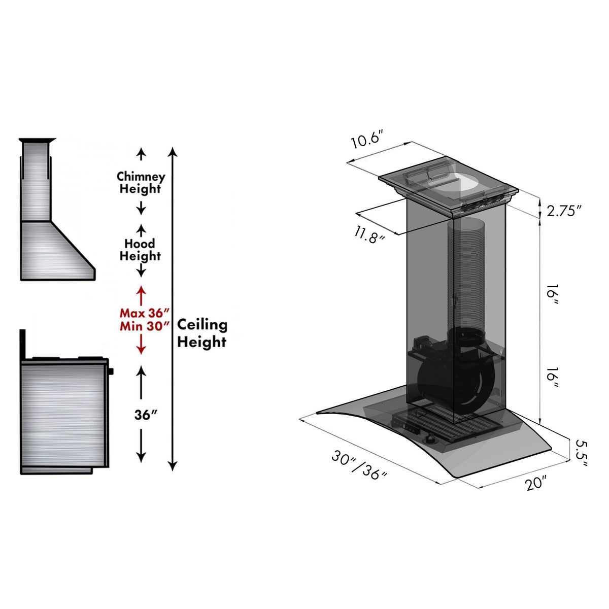 ZLINE Wall Mount Range Hood in Stainless Steel with Built-in CrownSound Bluetooth Speakers - KZCRN-BT