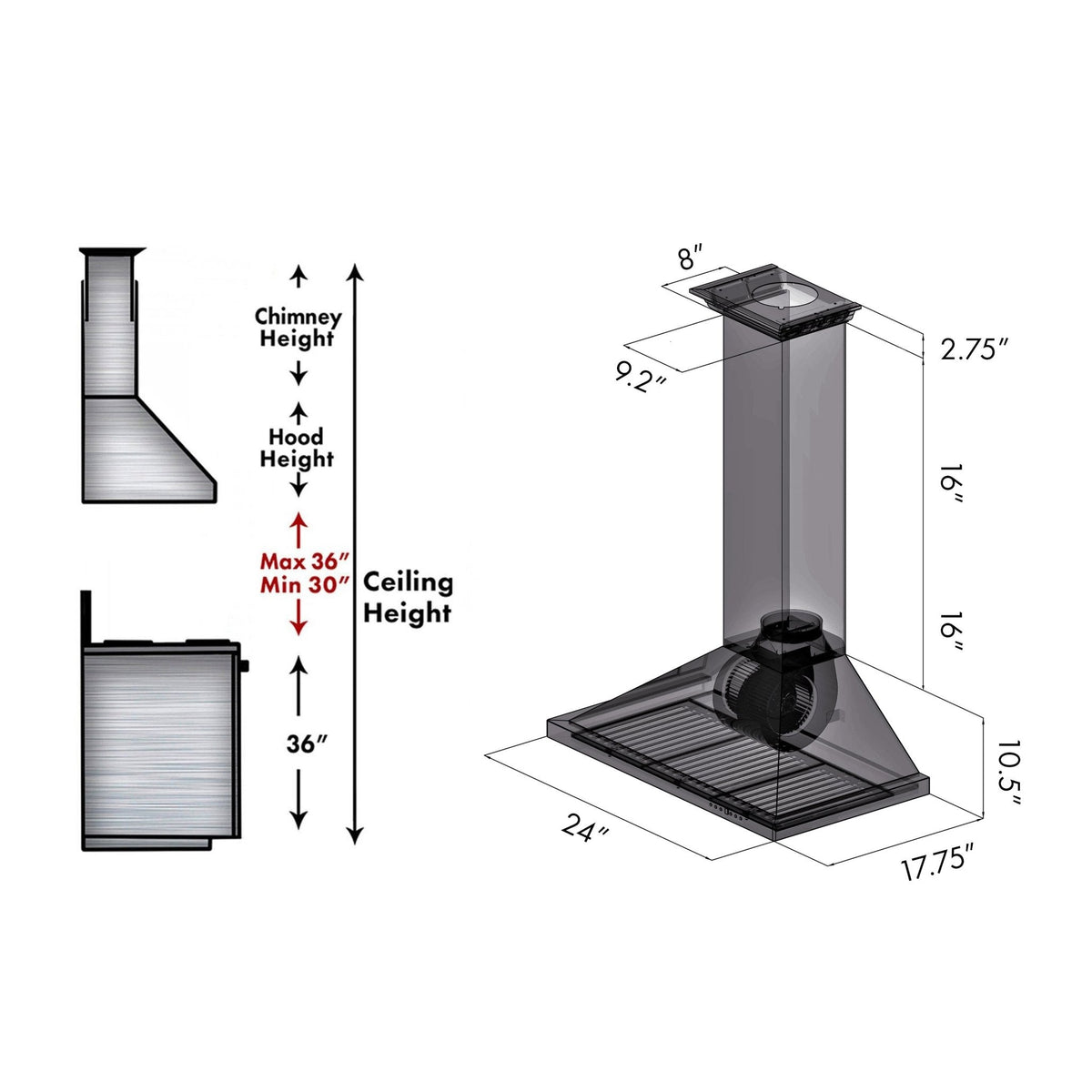 ZLINE Wall Mount Range Hood in Stainless Steel with Crown Molding