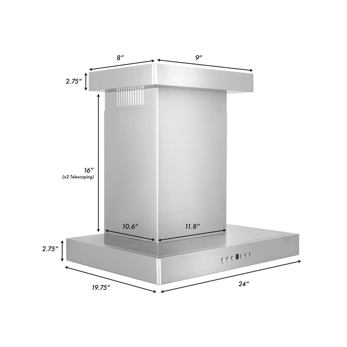 ZLINE Wall Mount Range Hood in Stainless Steel with Crown Molding - KECRN
