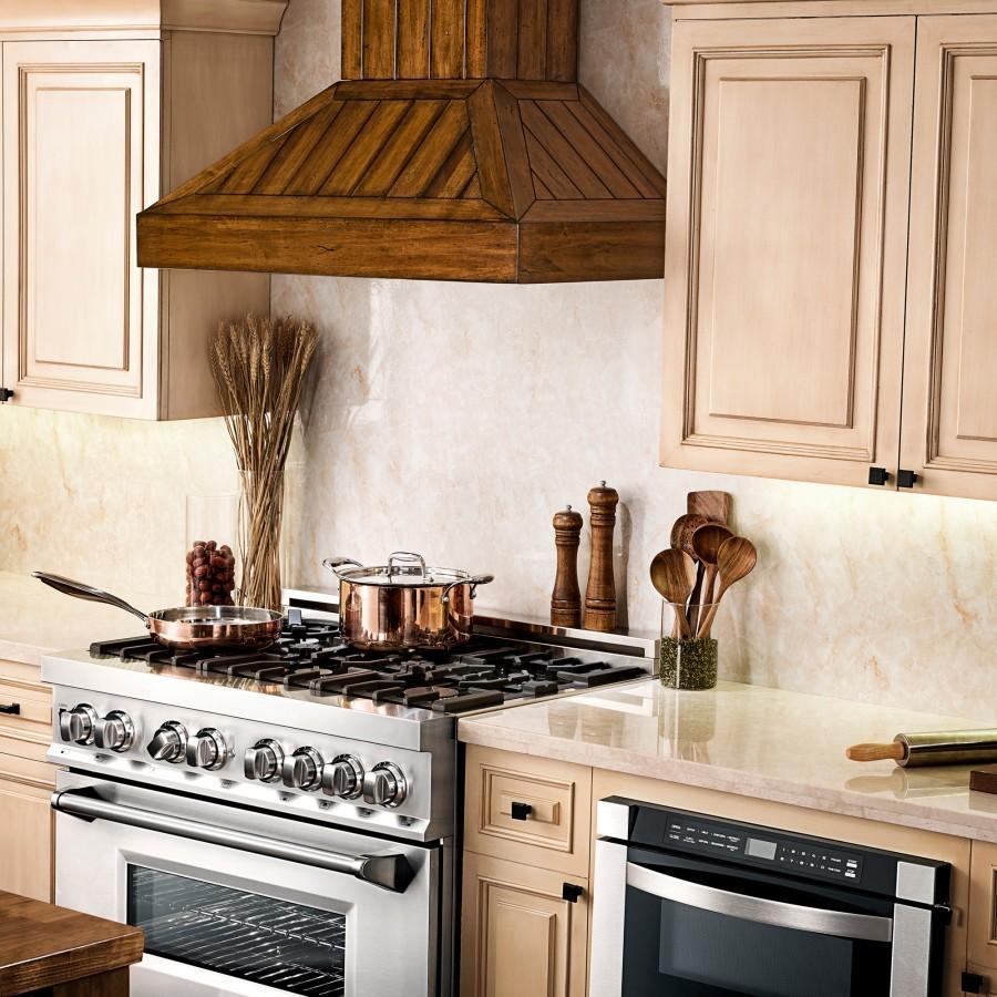 ZLINE Wooden Wall Mount Range Hood in Rustic Light Finish - Includes Motor 