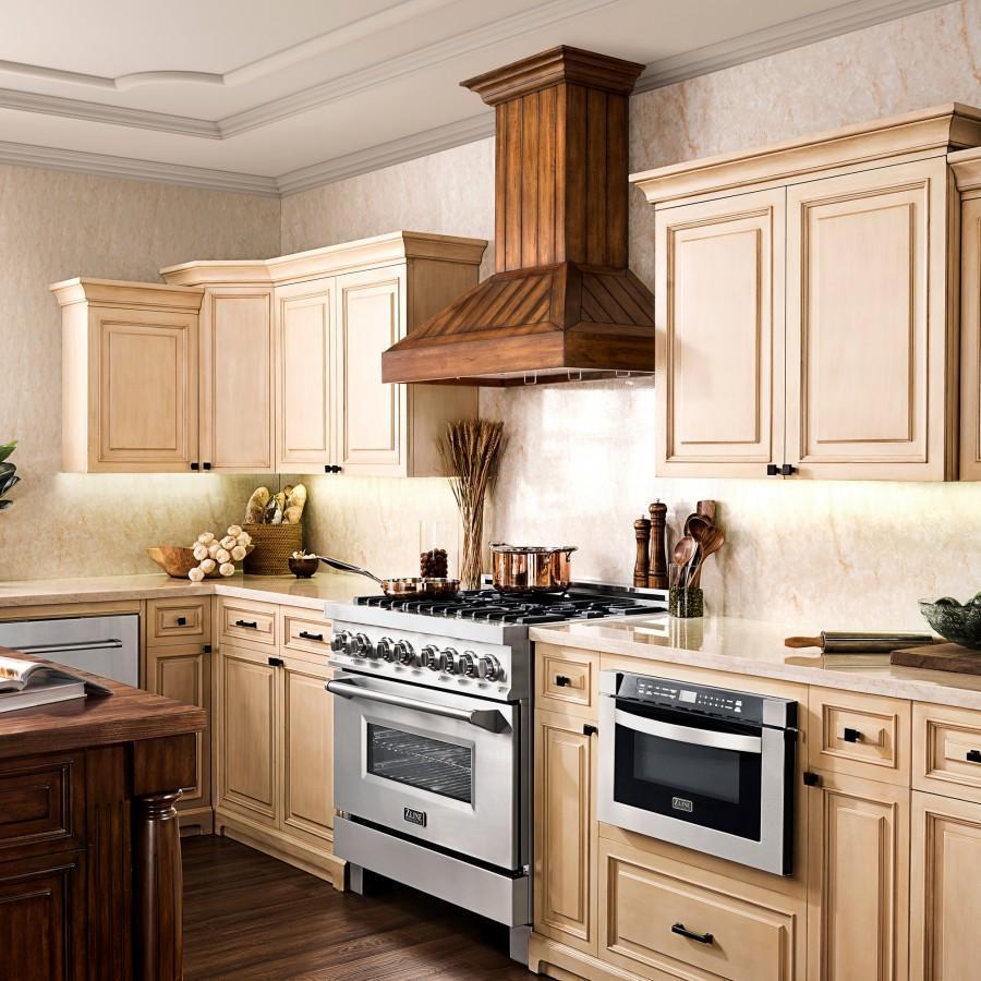 ZLINE Wooden Wall Mount Range Hood in Rustic Light Finish - Includes Motor 