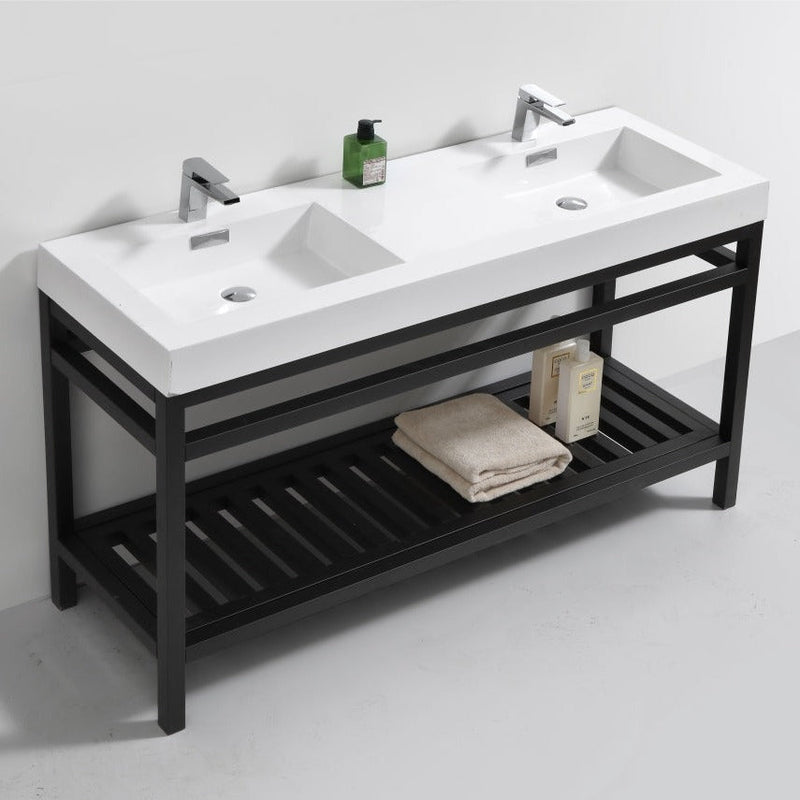 cisco-60-double-sink-stainless-steel-console-with-acrylic-sink-matt-black-ac60d-bk