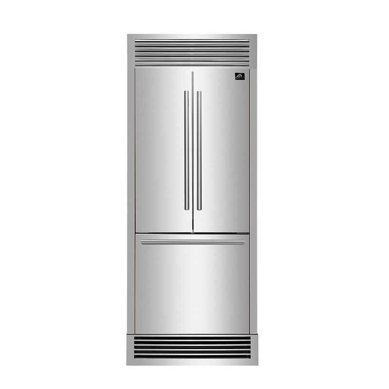 FORNO 35 Inch 17.5 cu ft French Door Refrigerator with Ice Maker in Stainless Steel With Built-in Style Grille Trim Kit - FFFFD1974-35SG