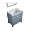Lexora Jacques 30" Dark Grey Single Vanity, White Carrara Marble Top, White Square Sink and 28" Mirror LJ342230SBDSM28