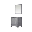 Lexora Jacques 30" Distressed Grey Single Vanity, White Carrara Marble Top, White Square Sink and 28" Mirror LJ342230SDDSM28