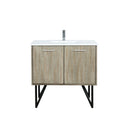 Lexora Lancy 36" Rustic Acacia Bathroom Vanity, White Quartz Top, White Square Sink, and Labaro Rose Gold Faucet Set LLC36SKSOS000FRG