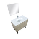 Lexora Lancy 36" Rustic Acacia Bathroom Vanity, White Quartz Top, White Square Sink, Labaro Rose Gold Faucet Set, and 28" Frameless Mirror LLC36SKSOSM28FRG