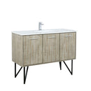 Lexora Lancy 48" Rustic Acacia Bathroom Vanity, White Quartz Top, White Square Sink, and Balzani Gun Metal Faucet Set LLC48SKSOS000FGM