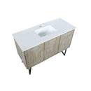 Lexora Lancy 48" Rustic Acacia Bathroom Vanity, White Quartz Top, White Square Sink, and 43" Frameless Mirro LLC48SKSOSM43