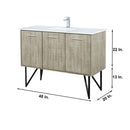 Lexora Lancy 48" Rustic Acacia Bathroom Vanity, White Quartz Top, White Square Sink, Labaro Brushed Nickel Faucet Set, and 43" Frameless Mirror LLC48SKSOSM43FBN