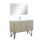 Lexora Lancy 48" Rustic Acacia Bathroom Vanity, White Quartz Top, White Square Sink, Balzani Gun Metal Faucet Set, and 43" Frameless Mirror LLC48SKSOSM43FGM