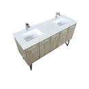 Lexora  Lancy 60" Rustic Acacia Double Bathroom Vanity, White Quartz Top, White Square Sinks, and Labaro Brushed Nickel Faucet Set LLC60DKSOS000FBN