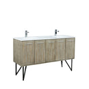 Lexora  Lancy 60" Rustic Acacia Double Bathroom Vanity, White Quartz Top, White Square Sinks, and Labaro Brushed Nickel Faucet Set LLC60DKSOS000FBN