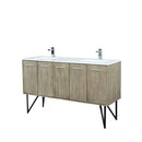 Lexora  Lancy 60" Rustic Acacia Double Bathroom Vanity, White Quartz Top, White Square Sinks, and Labaro Rose Gold Faucet Set LLC60DKSOS000FRG