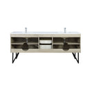 Lexora Lancy 80" Rustic Acacia Double Bathroom Vanity, White Quartz Top, White Square Sinks, and Balzani Gun Metal Faucet Set LLC80DKSOS000FGM