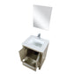 Lexora Lafarre 24" Rustic Acacia Bathroom Vanity, White Quartz Top, White Square Sink, Labaro Brushed Nickel Faucet Set, and 18" Frameless Mirror LLF24SKSOSM18FBN