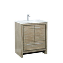 Lexora Lafarre 30" Rustic Acacia Bathroom Vanity, White Quartz Top, White Square Sink, and Balzani Gun Metal Faucet Set LLF30SKSOS000FGM