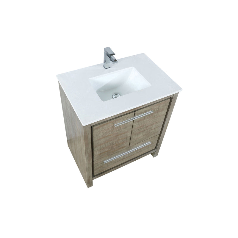 Lexora Lafarre 30" Rustic Acacia Bathroom Vanity, White Quartz Top, White Square Sink, and Labaro Rose Gold Faucet Set LLF30SKSOS000FRG