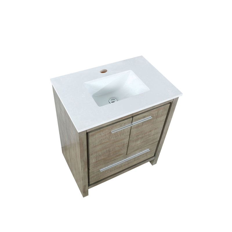 Lexora Lafarre 30" Rustic Acacia Bathroom Vanity, White Quartz Top, and White Square Sink LLF30SKSOS000