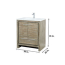 Lexora Lafarre 30" Rustic Acacia Bathroom Vanity, White Quartz Top, White Square Sink, Labaro Brushed Nickel Faucet Set, and 28" Frameless Mirror  LLF30SKSOSM28FBN