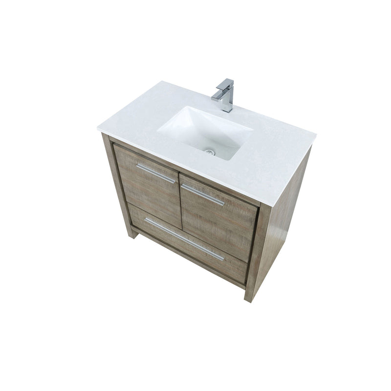 Lexora Lafarre 36" Rustic Acacia Bathroom Vanity, White Quartz Top, White Square Sink, and Labaro Rose Gold Faucet Set LLF36SKSOS000FRG