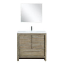 Lexora Lafarre 36" Rustic Acacia Bathroom Vanity, White Quartz Top, White Square Sink, Labaro Brushed Nickel Faucet Set, and 28" Frameless Mirror LLF36SKSOSM28FBN