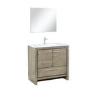 Lexora Lafarre 36" Rustic Acacia Bathroom Vanity, White Quartz Top, White Square Sink, Labaro Brushed Nickel Faucet Set, and 28" Frameless Mirror LLF36SKSOSM28FBN