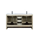 Lexora Lafarre 60" Rustic Acacia Double Bathroom Vanity, White Quartz Top, White Square Sinks, and Labaro Brushed Nickel Faucet Set LLF60DKSOD000FBN
