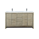 Lexora Lafarre 60" Rustic Acacia Double Bathroom Vanity, White Quartz Top, White Square Sinks, and Labaro Brushed Nickel Faucet Set LLF60DKSOD000FBN