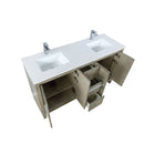 Lexora Lafarre 60" Rustic Acacia Double Bathroom Vanity, White Quartz Top, White Square Sinks, and Labaro Brushed Nickel Faucet Set LLF60DKSOD000FBN