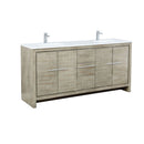 Lexora Lafarre 72" Rustic Acacia Double Bathroom Vanity, White Quartz Top, White Square Sinks, and Balzani Gun Metal Faucet Set LLF72DKSOD000FGM