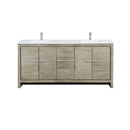 Lexora Lafarre 72" Rustic Acacia Double Bathroom Vanity, White Quartz Top, White Square Sinks, and Labaro Rose Gold Faucet Set LLF72DKSOD000FRG
