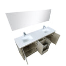 Lexora Lafarre 72" Rustic Acacia Double Bathroom Vanity, White Quartz Top, White Square Sinks, Labaro Brushed Nickel Faucet Set, and 70" Frameless Mirror LLF72DKSODM70FBN