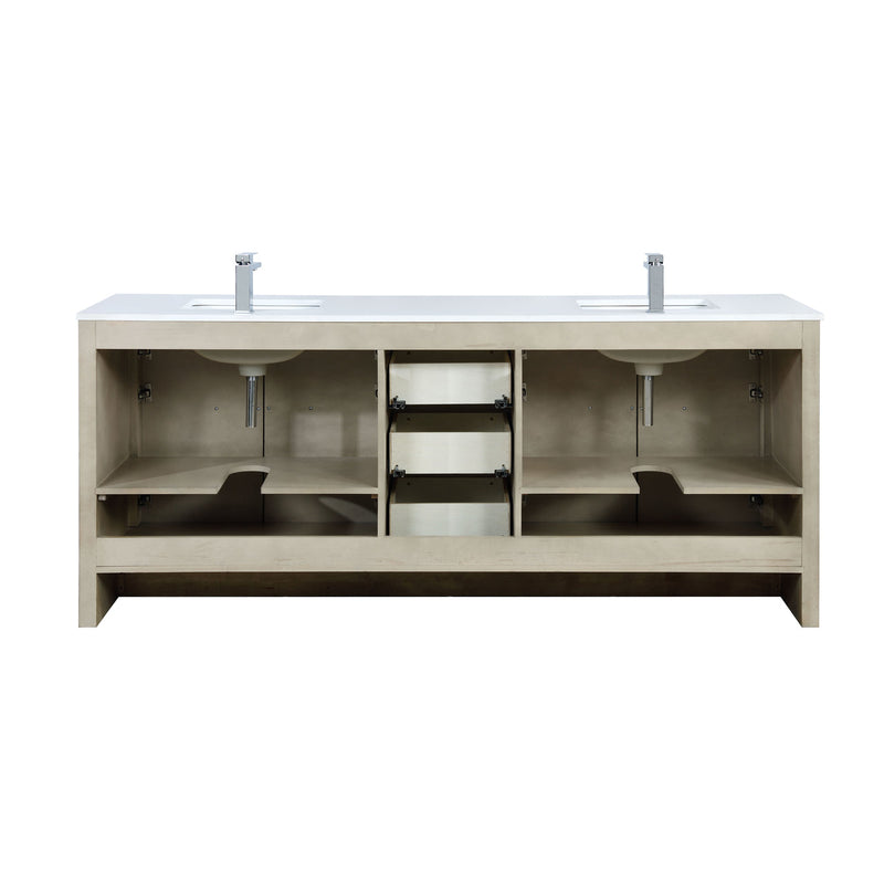 Lexora  Lafarre 80" Rustic Acacia Double Bathroom Vanity, White Quartz Top, White Square Sinks, and Labaro Rose Gold Faucet Set LLF80DKSOD000FRG