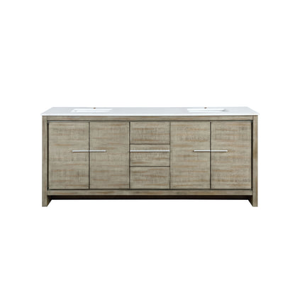Lexora Lafarre 80" Rustic Acacia Double Bathroom Vanity, White Quartz Top, and White Square Sinks LLF80DKSOD000