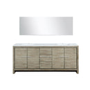 Lexora Lafarre 80" Rustic Acacia Double Bathroom Vanity, White Quartz Top, White Square Sinks, and 70" Frameless Mirror LLF80DKSODM70