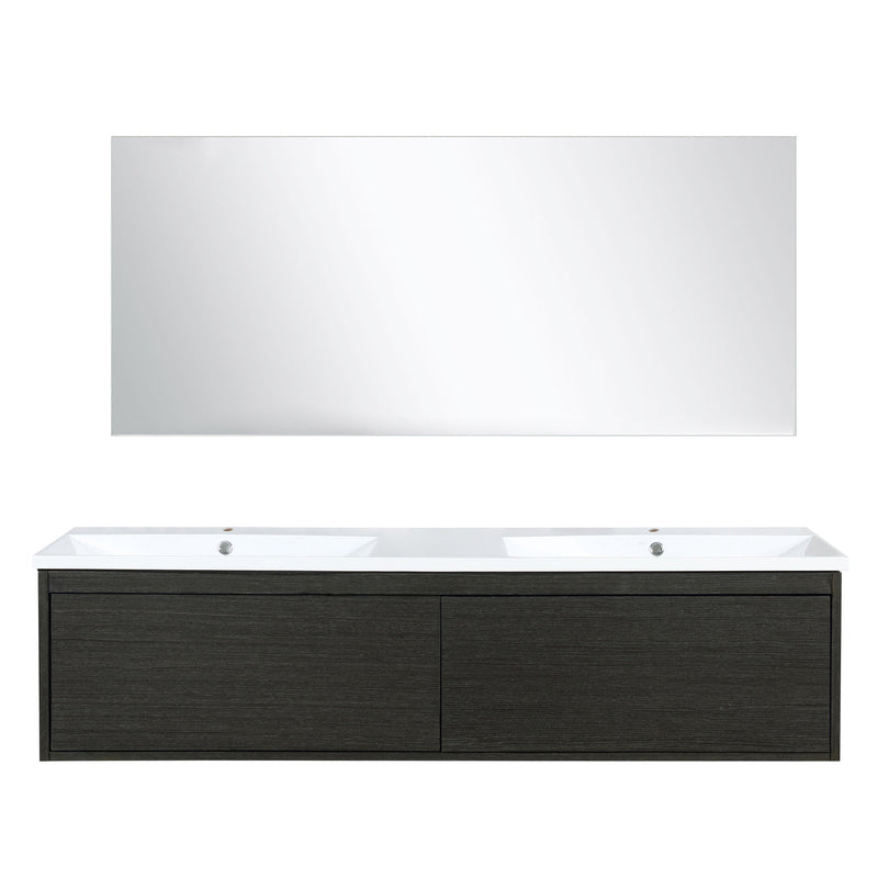 Lexora Sant 60" Iron Charcoal Double Bathroom Vanity, Acrylic Composite Top with Integrated Sinks, and 55" Frameless Mirror LS60DRAISM55