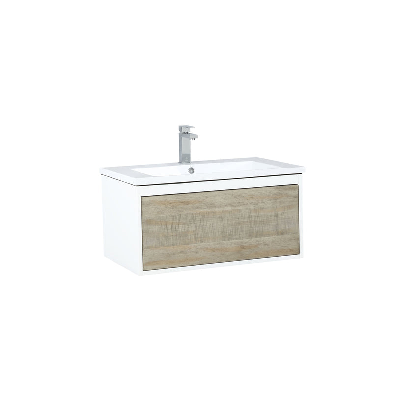 Lexora Scopi 30" Rustic Acacia Bathroom Vanity, Acrylic Composite Top with Integrated Sink, and Labaro Rose Gold Faucet Set LSC30SRAOS000FRG