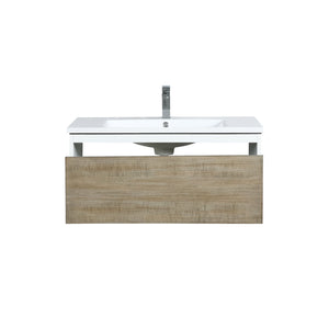Lexora Scopi 36" Rustic Acacia Bathroom Vanity, Acrylic Composite Top with Integrated Sink, and Balzani Gun Metal Faucet Set LSC36SRAOS000FGM