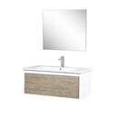 Lexora Scopi 36" Rustic Acacia Bathroom Vanity, Acrylic Composite Top with Integrated Sink, Labaro Rose Gold Faucet Set, and 28" Frameless Mirror LSC36SRAOSM28FRG