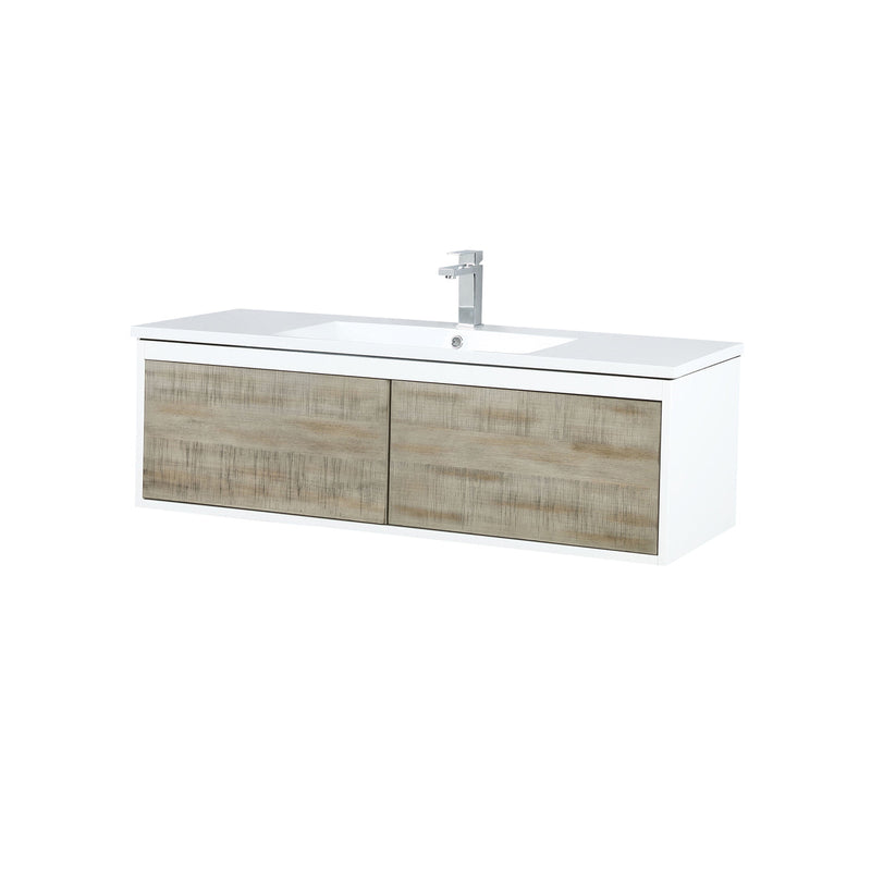 Lexora Scopi 48" Rustic Acacia Bathroom Vanity, Acrylic Composite Top with Integrated Sink, and Labaro Rose Gold Faucet Set LSC48SRAOS000FRG