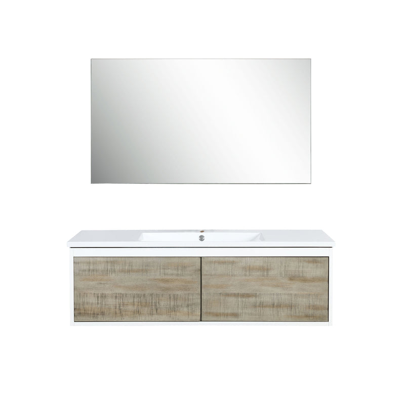 Lexora Scopi 48" Rustic Acacia Bathroom Vanity, Acrylic Composite Top with Integrated Sink, and 43" Frameless Mirror LSC48SRAOSM43