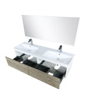 Lexora Scopi 60" Rustic Acacia Double Bathroom Vanity, Acrylic Composite Top with Integrated Sinks, Labaro Brushed Nickel Faucet Set, and 55" Frameless Mirror LSC60DRAOSM55FBN