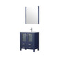 Lexora  Volez 30" Navy Blue Single Vanity, Integrated Top, White Integrated Square Sink and 28" Mirror w/ Faucet LV341830SEESM28F