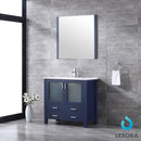 Lexora  Volez 36" Navy Blue Single Vanity, Integrated Top, White Integrated Square Sink and 34" Mirror LV341836SEESM34