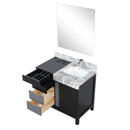 Lexora Zilara 36" Black and Grey Vanity, Castle Grey Marble Top, White Square Sink, Balzani Gun Metal Faucet Set, and 30" Frameless Mirror - LZ342236SLISM30FBG