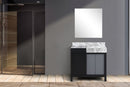 Lexora Zilara 36" Black and Grey Vanity, Castle Grey Marble Top, White Square Sink, and 30" Frameless Mirror - LZ342236SLISM30