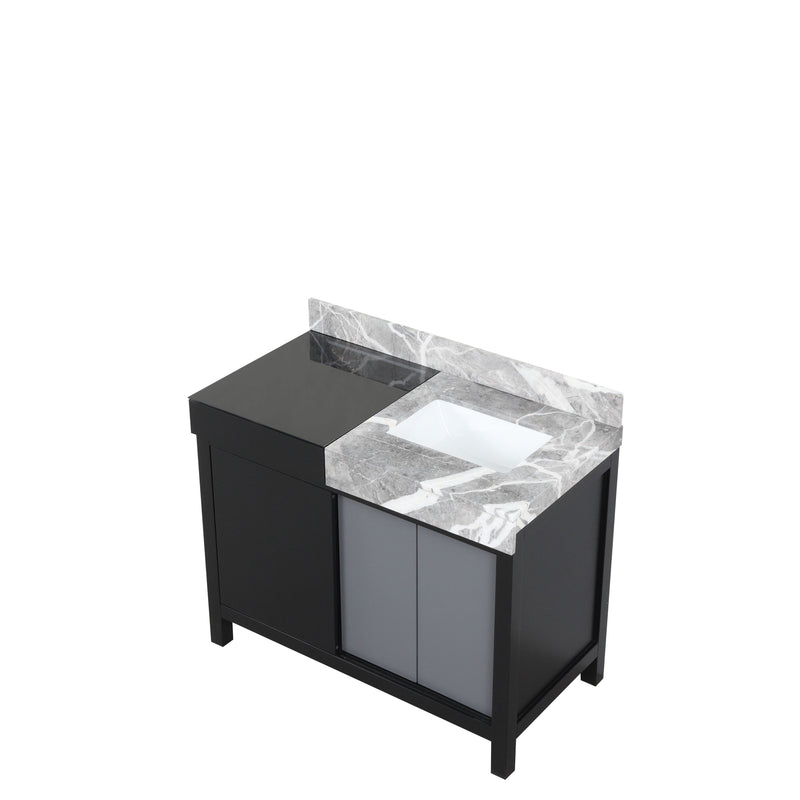 Lexora Zilara 42" Black and Grey Vanity, Castle Grey Marble Top, and White Square Sink - LZ342242SLIS000