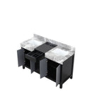 Lexora Zilara 55" Black and Grey Double Vanity, Castle Grey Marble Tops, and White Square Sinks - LZ342255SLIS000