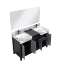 Lexora Zilara 55" Black and Grey Double Vanity, Castle Grey Marble Tops, White Square Sinks, Balzani Gun Metal Faucet Sets, and 53" Frameless Mirror - LZ342255SLISM53FBG